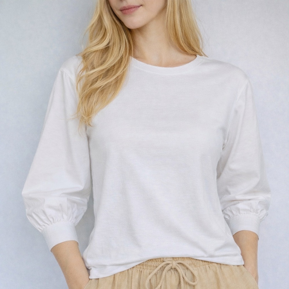 Weekend Max Mara Cotton Combo 3/4 Sleeve Boat Neck Boxy White Top Size M